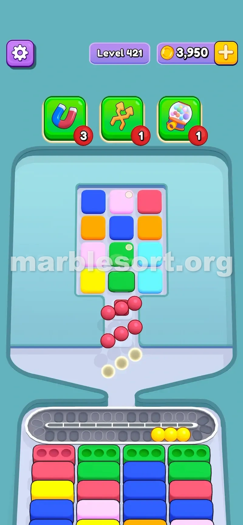 Conveyor packed with light marbles